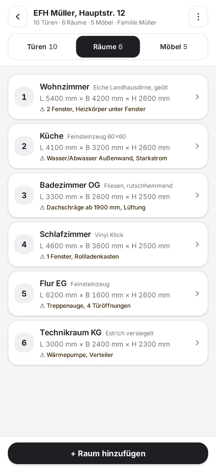 AufmaßWerk am Smartphone – Räume