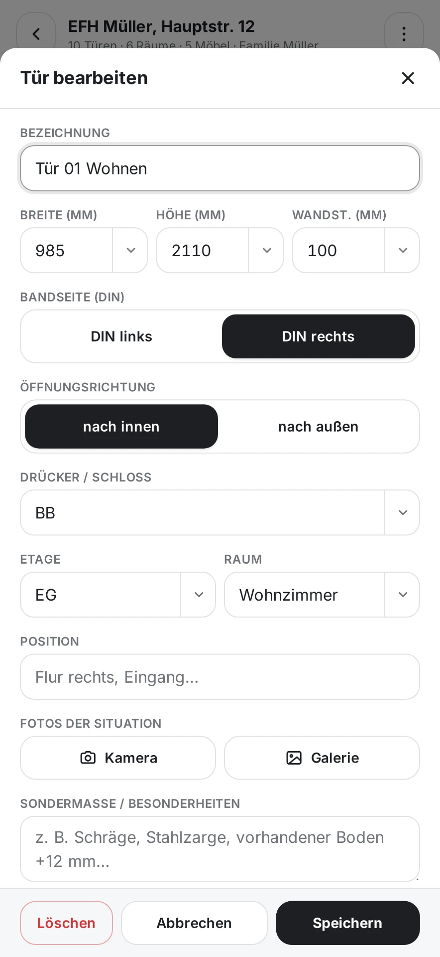 AufmaßWerk am Smartphone – Tür erfassen