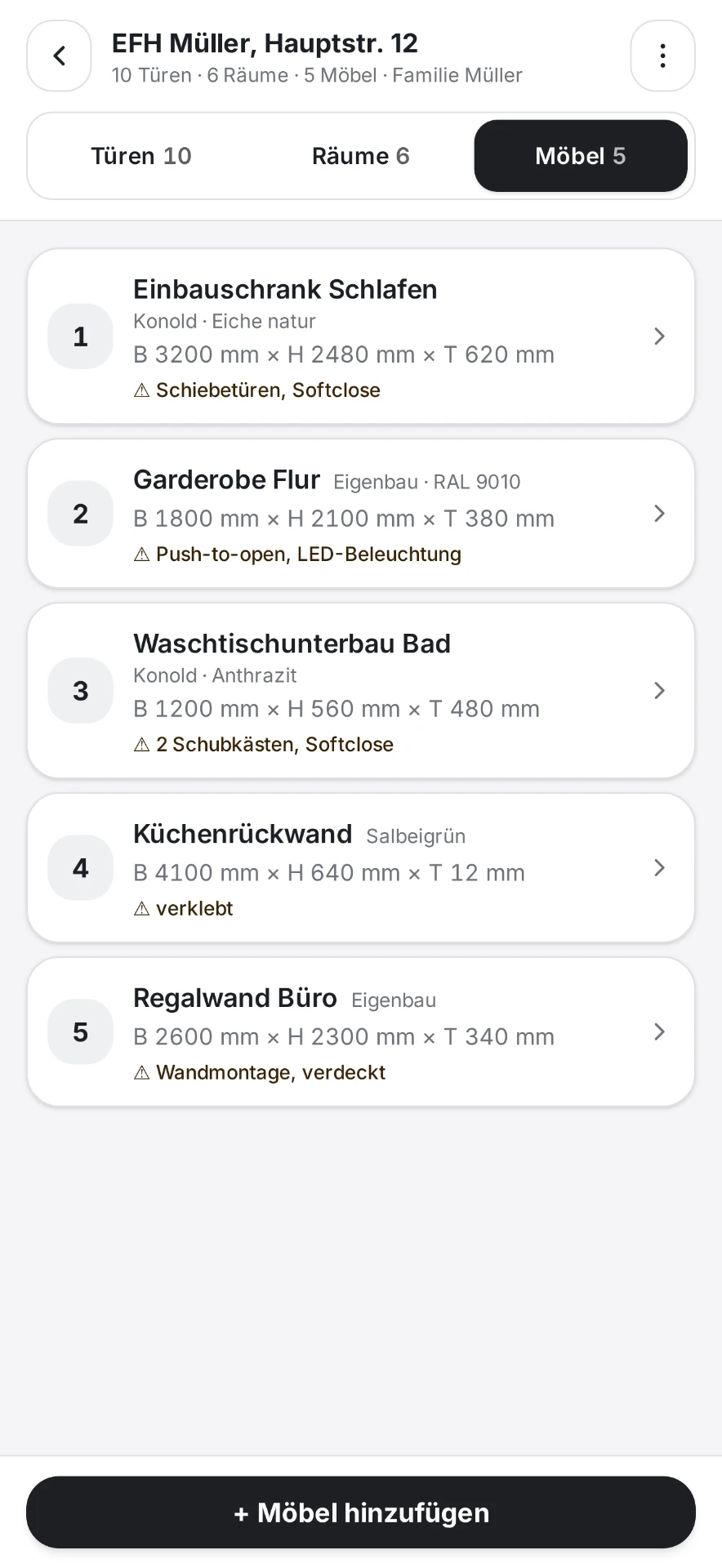 AufmaßWerk am Smartphone – Möbel
